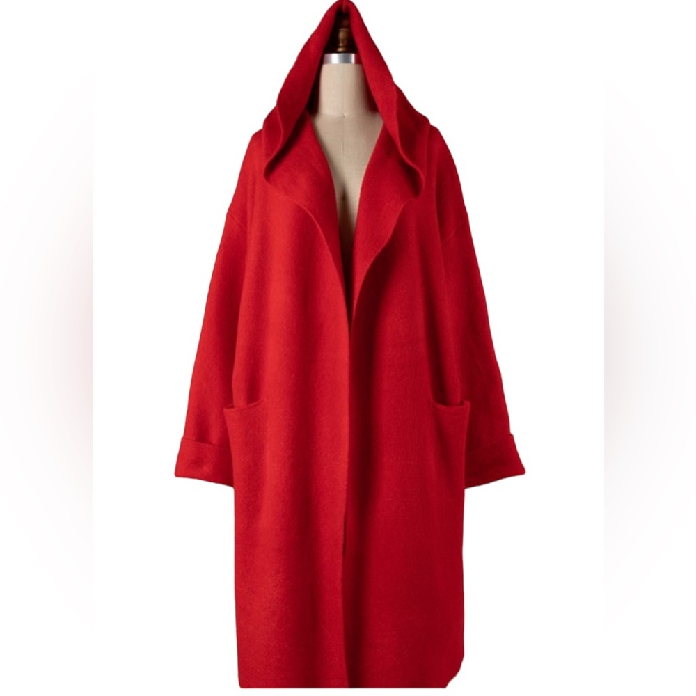 Miracle - Red Soft Hooded Pocketed Cardigan Coat NWT - (#0166)
